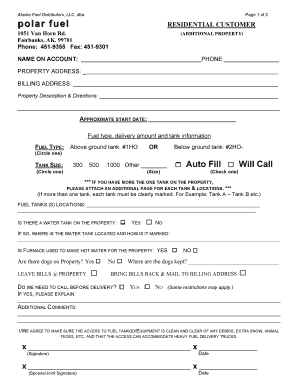 Alaska Fuel Distributors Residential Customer Agreement