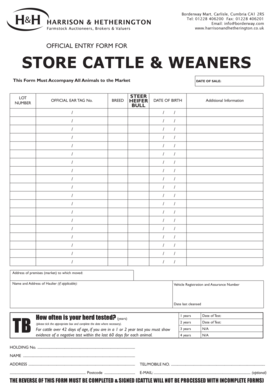 UK Store Cattle and Weaners Official Entry Form