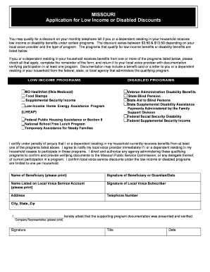 Missouri Low Income or Disabled Discount Application
