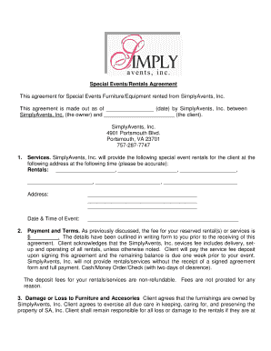 Special Events Furniture Rental Agreement