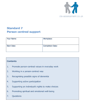 Standard 7 Person Centred Support Workbook