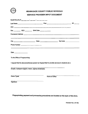 Miami-Dade County Service Provider Fingerprint Form