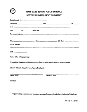 Miami-Dade County Public Schools Vendor Fingerprint Form