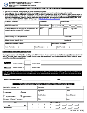 Miami-Dade County Public Schools Transfer Application