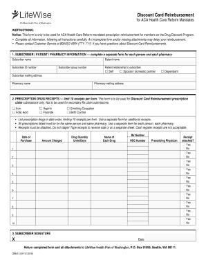 ACA Health Care Reform Discount Card Reimbursement Form