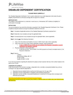 Disabled Dependent Certification Form
