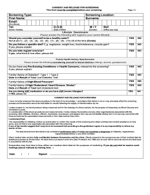 Consent and Release for Screening Form