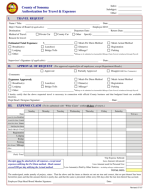 Authorization for Travel & Expenses