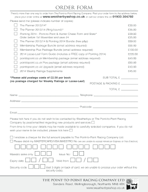 The Point-to-Point Racing Company Order Form