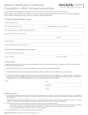 Identity Verification Certificate for Corporate or Trust