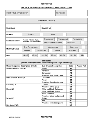 South Yorkshire Police Diversity Monitoring Form