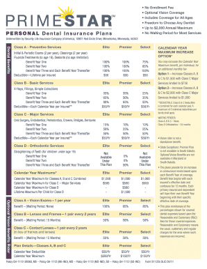 PrimeStar Personal Dental Insurance Enrollment Form