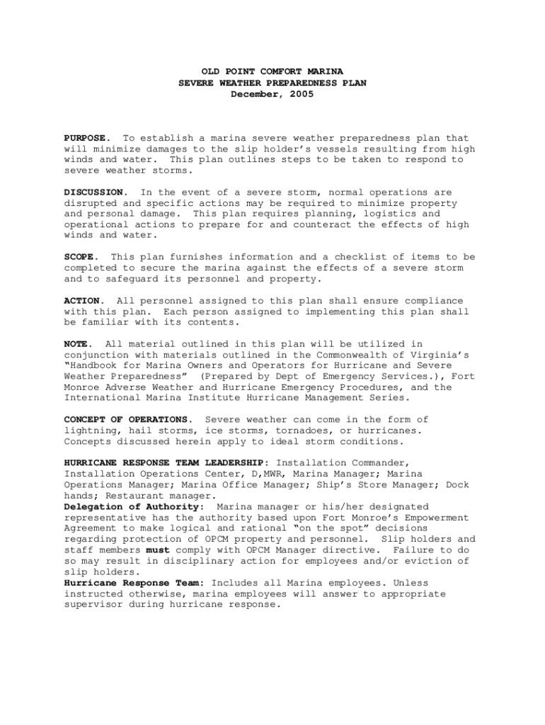 Fillable Online Old Point Comfort Marina Severe Weather Preparedness