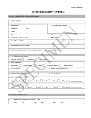 World Vision Vendor Registration Form
