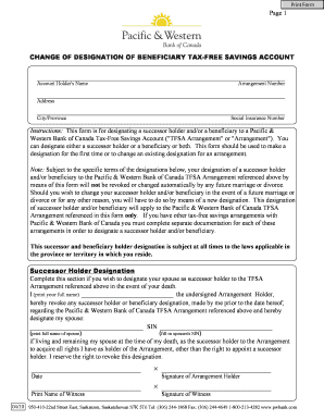Change of Beneficiary Designation for Tax-Free Savings Account