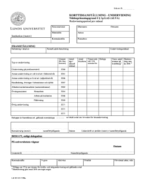Swedish Short-Term Employment Form for Teaching