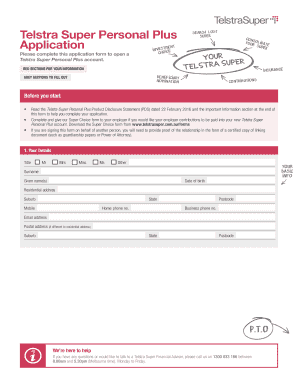 Telstra Super Personal Plus Application Form