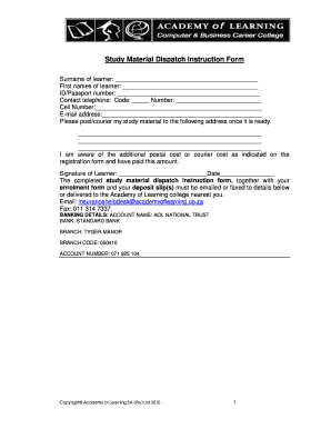 Study Material Dispatch Instruction Form