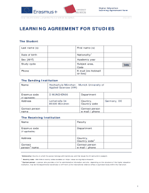 Higher Education Learning Agreement Form
