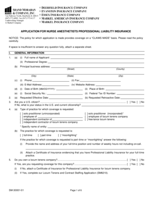 Nurse Anesthetists Professional Liability Insurance Application
