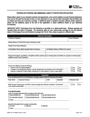 Technology Errors and Omissions Liability Protection Application