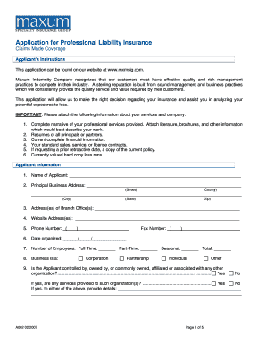 Professional Liability Insurance Application