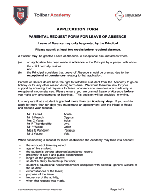 Parental Request Form for Leave of Absence