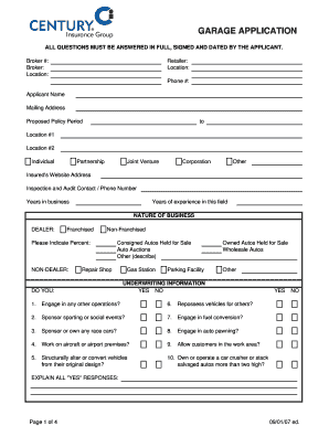 Garage Insurance Application