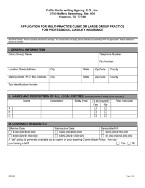 Application for Multi-Practice Clinic Professional Liability Insurance