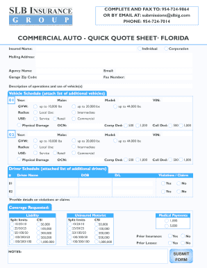 Commercial Auto Quick Quote Sheet