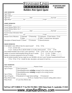 Builders Risk Quick Quote Form