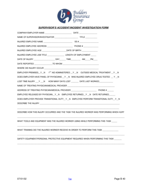 Supervisor’s Accident/Incident Investigation Form