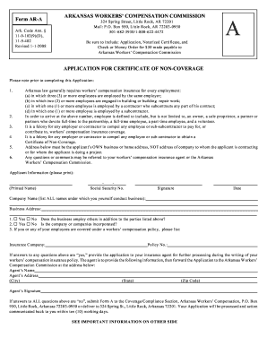 Arkansas Workers' Compensation Non-Coverage Application