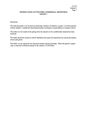 Notification Letter for Conditional Retention