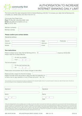Internet Banking Daily Limit Increase Form