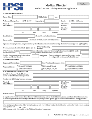 Medical Director Liability Insurance Application