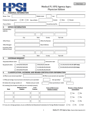 Physician Professional Liability Insurance Application