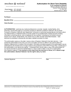 Authorization for Short Term Disability