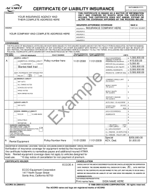 Certificate of Liability Insurance
