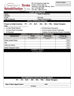 Clinical Leader Patient Assessment Form