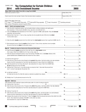 California Form 3800 Tax Computation for Children with Investment Income