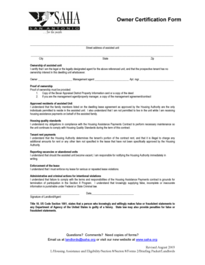 Owner Certification Form