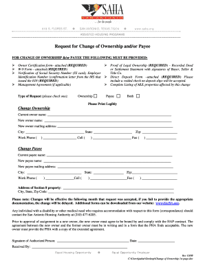 Request for Change of Ownership and/or Payee