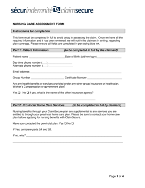 Nursing Care Assessment Form