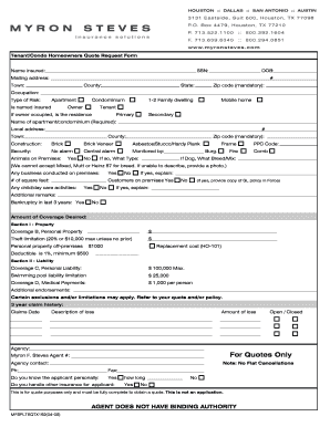 Tenant/Condo Homeowners Quote Request Form