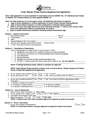 Trash/Refuse/Waste Haulers Supplemental Application