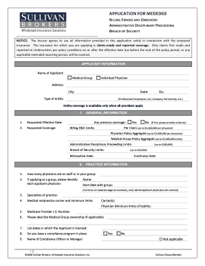 MedEdge Billing Errors and Omissions Insurance Application