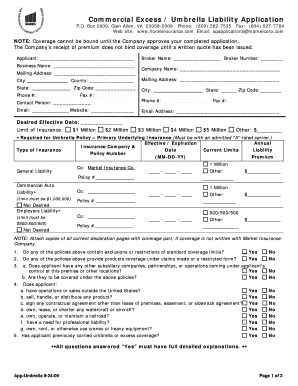 Commercial Umbrella Liability Application