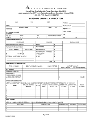 Personal Umbrella Insurance Application