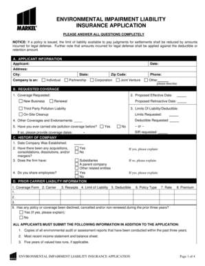 Environmental Impairment Liability Insurance Application